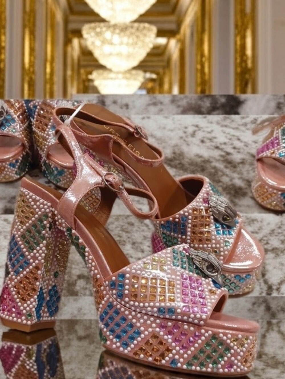 NEW Kurt Geiger London Kensington Glitz Rainbow Rhinestone Platform Sandals 38